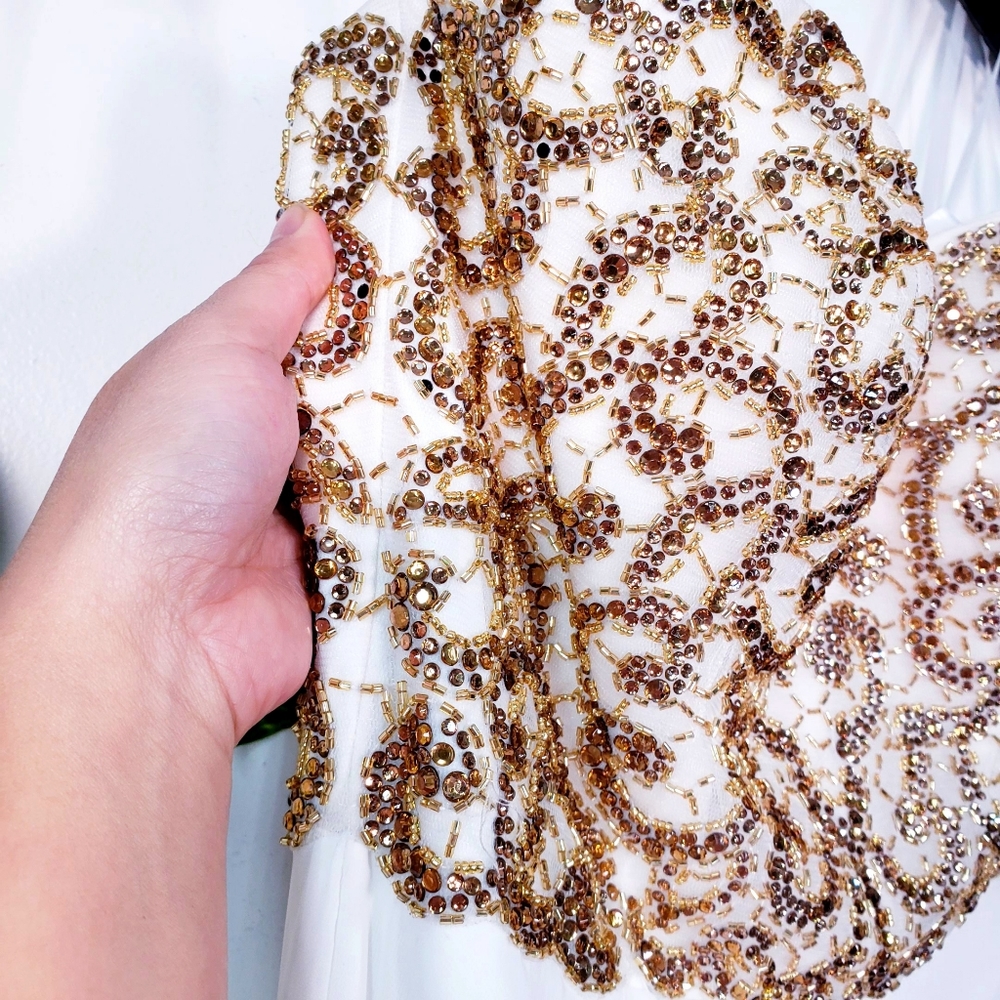 NWT ALYCE PARIS White Gold Beaded Formal Gown 8 M - Picture 5 of 10